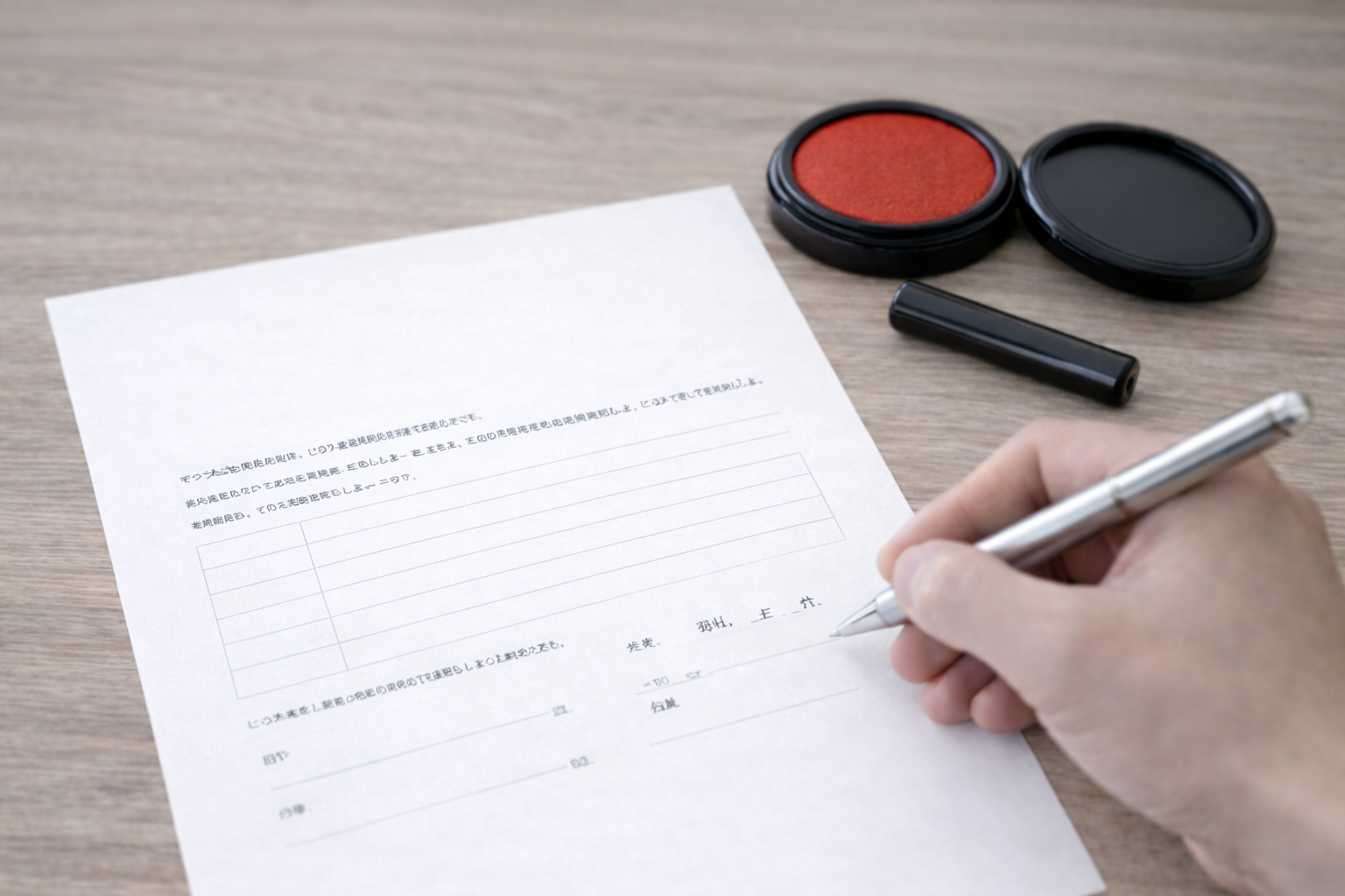 契約書に署名する様子