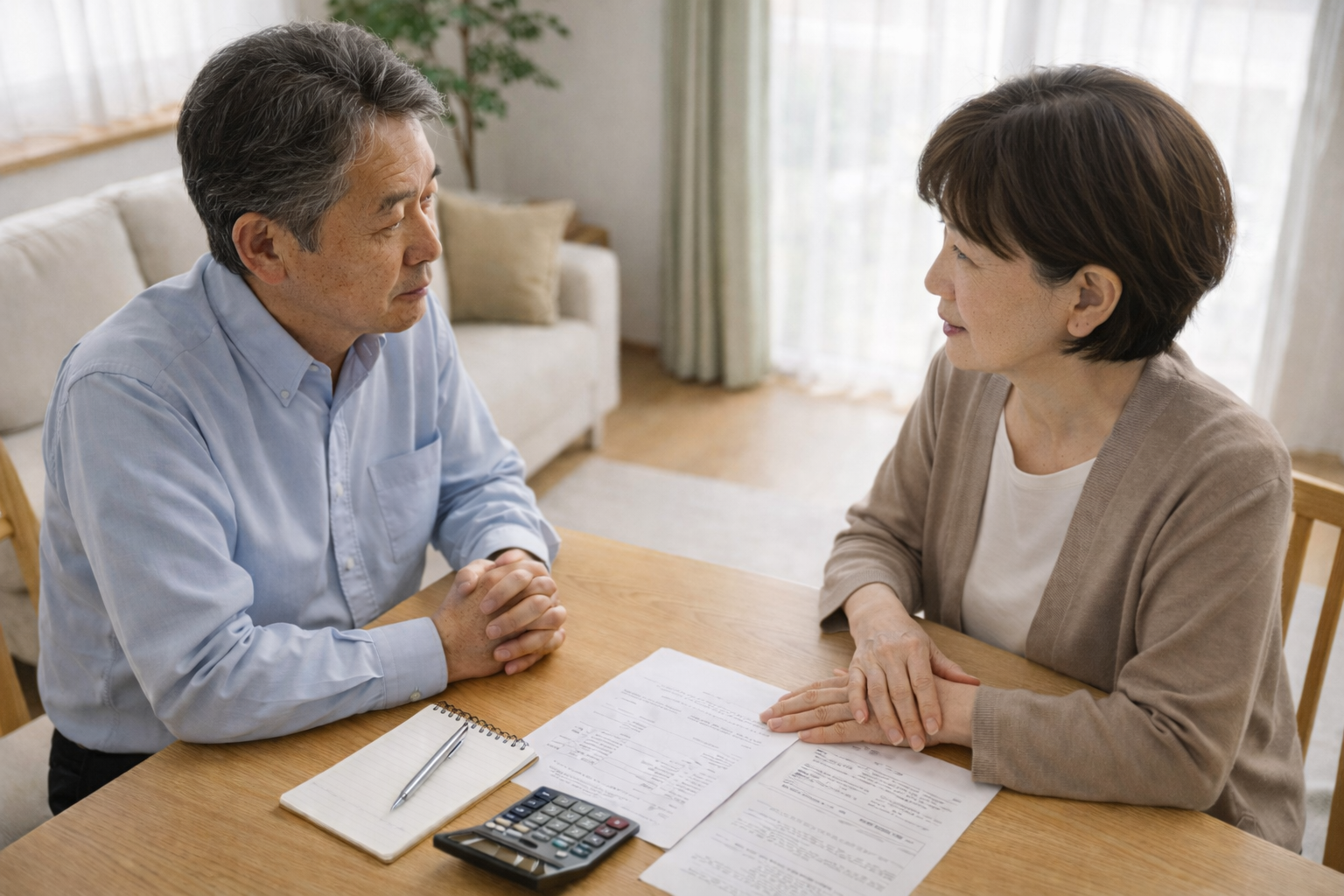 墓じまいについて相談する夫婦