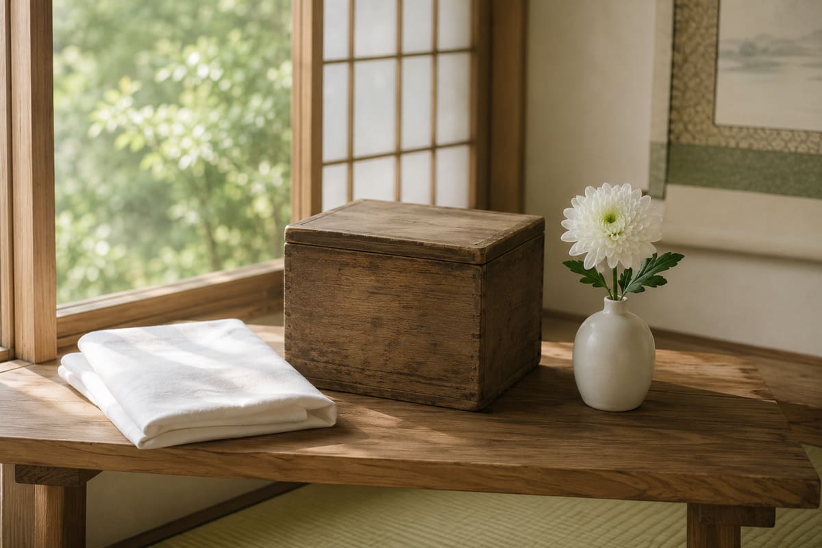 年季の入った木箱とさらし布